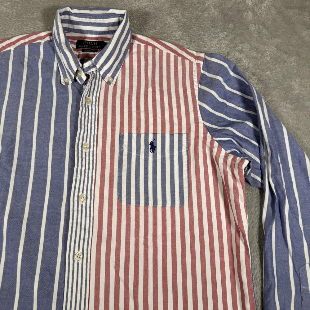 Polo Ralph Lauren‎ Shirt Mens Medium Red Blue Stripe Long Sleeve Button Down